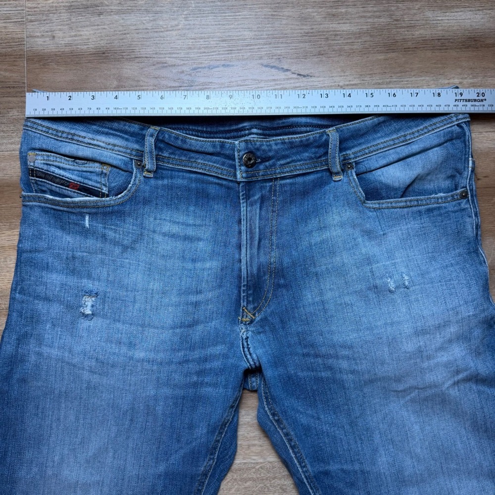 Diesel Thavar-XP Jeans Mens 38x30 Blue Slim Skinny Fit Stretch Distressed Denim - Picture 11 of 15